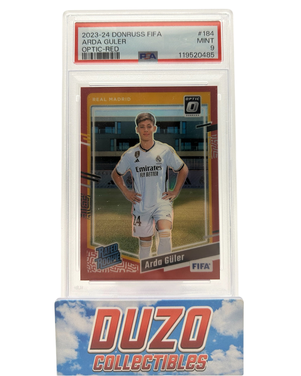 Arda Güler Rated Rookie Optic-Red /299 2023-24 Panini Donruss Fifa Optic No.184 PSA 9