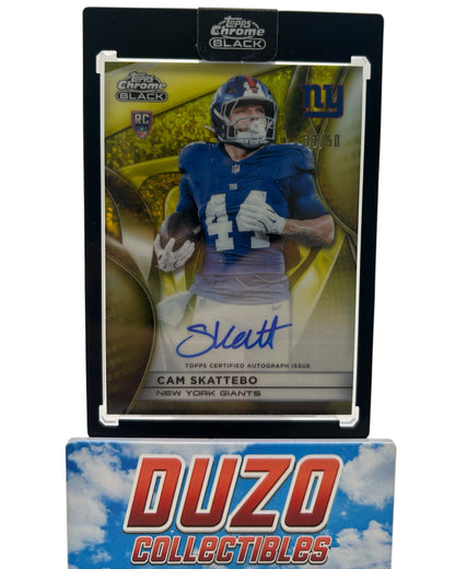 Cam Skattebo OnCard Rookie Auto Gold Mini-Diamond /50 2025 Topps Chrome Black No.Rau-CSK