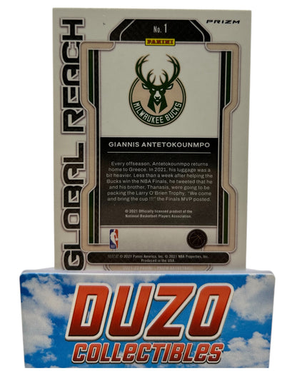 Giannis Antetokounmpo Silver Prizm Global Reach 2021 Panini Prizm No.1
