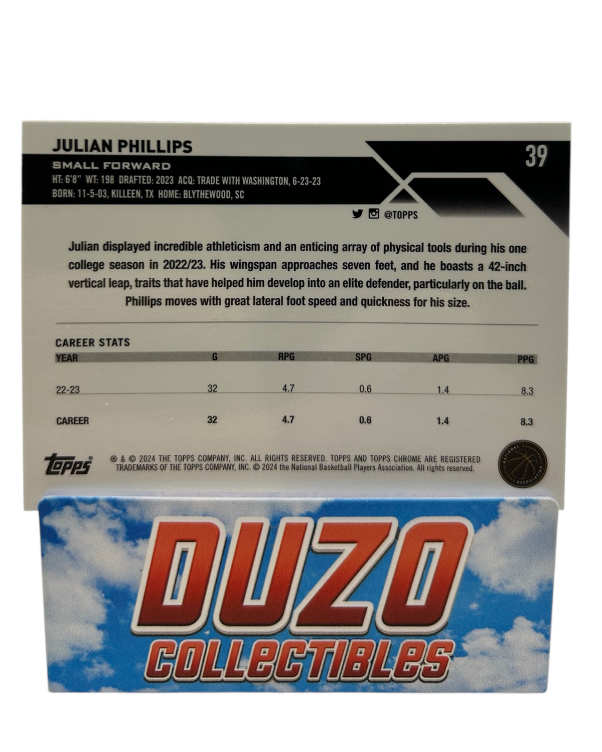 Julian Phillips Rookie Prism Topps Chrome 2024 No.39