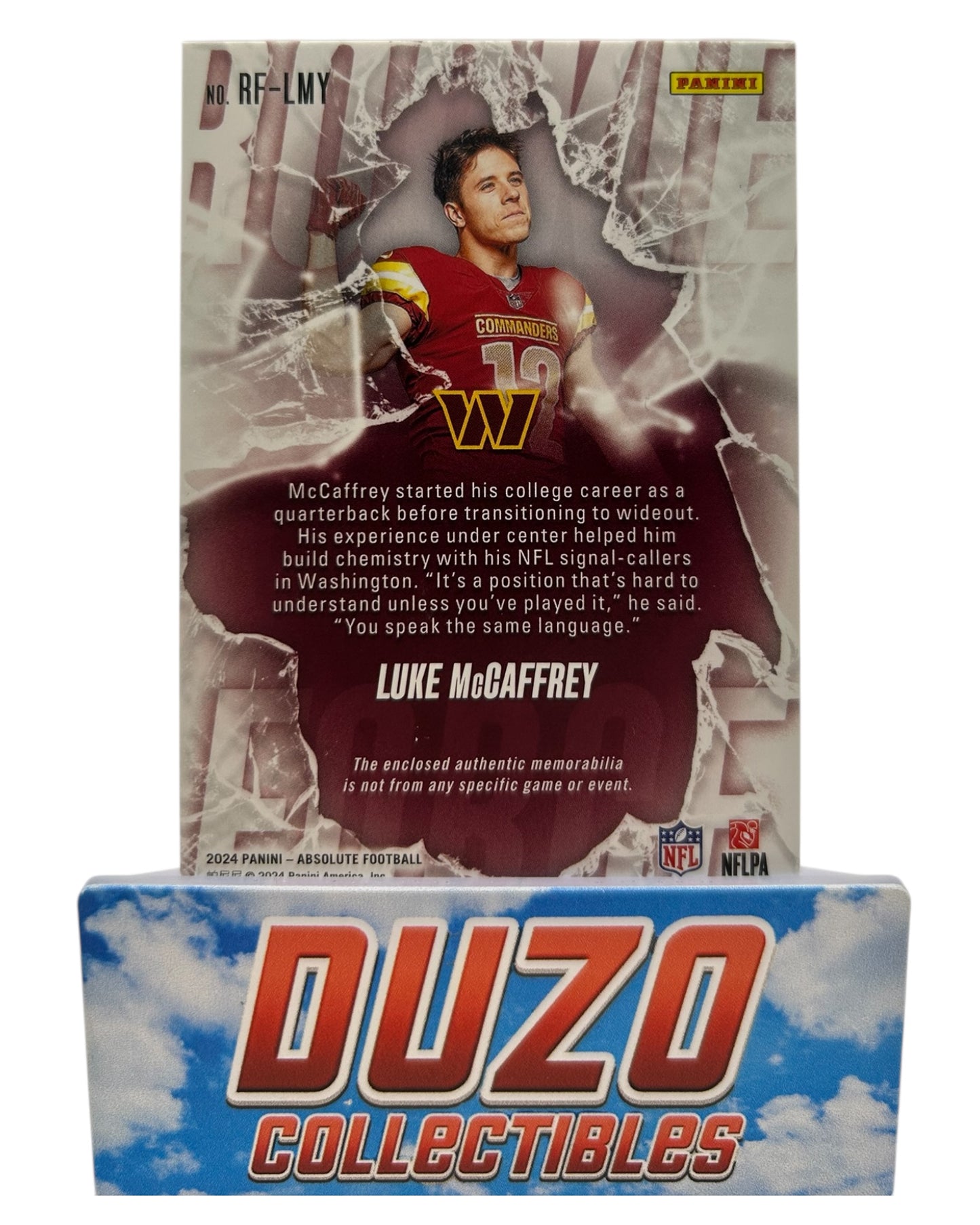 Luke McCaffrey Rookie Draft Diamonds Patch 2024 Panini Absolute Football No.RF-LMY