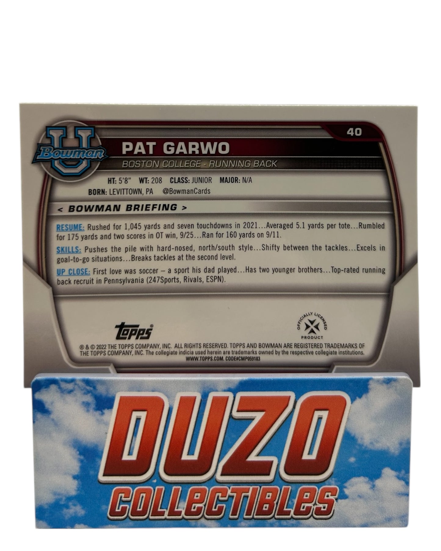 Pat Garwo Pink 1st Bowman 2022 Topps Bowman U No.40