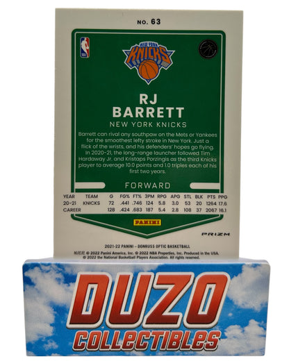 RJ Barrett Blue Velocity 2021-22 Panini Donruss Optic No.63