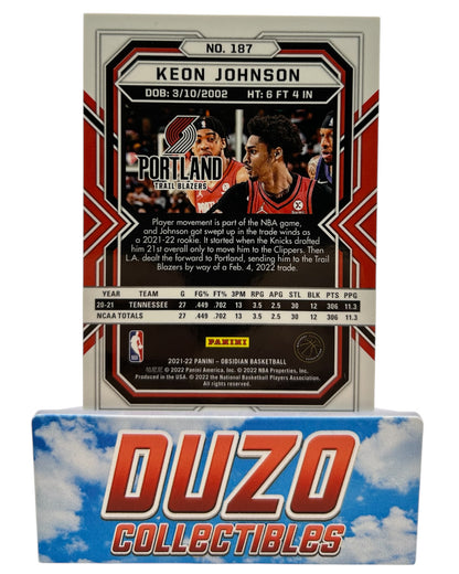 Keon Johnson Rookie 2021-22 Panini Obsidian No.187