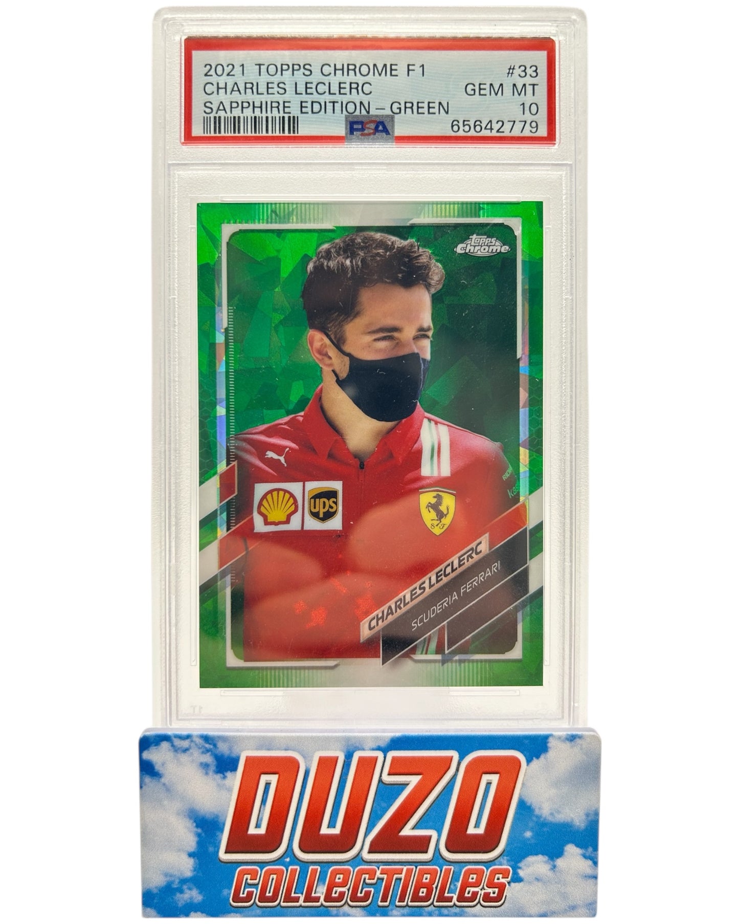 Charles Leclerc Green Cracked Ice /75 2021 Topps Chrome F1 No.33 PSA10