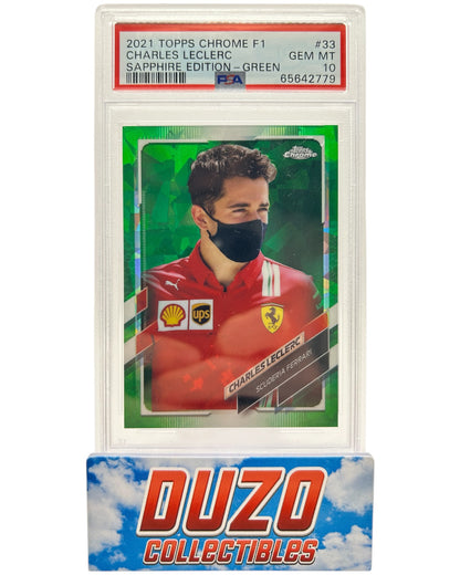 Charles Leclerc Green Cracked Ice /75 2021 Topps Chrome F1 No.33 PSA10