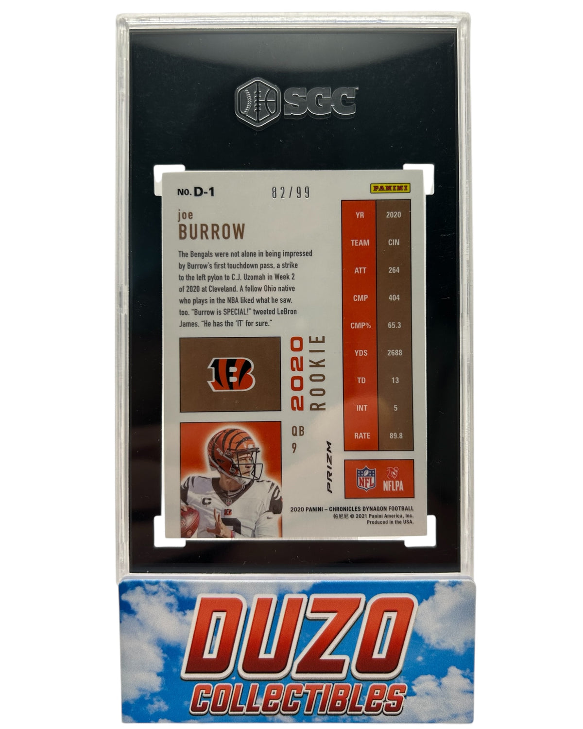 Joe Burrow Dynagon Rookie Red Prizm /99 2020 Panini Chronicles No.D-1 SGC10