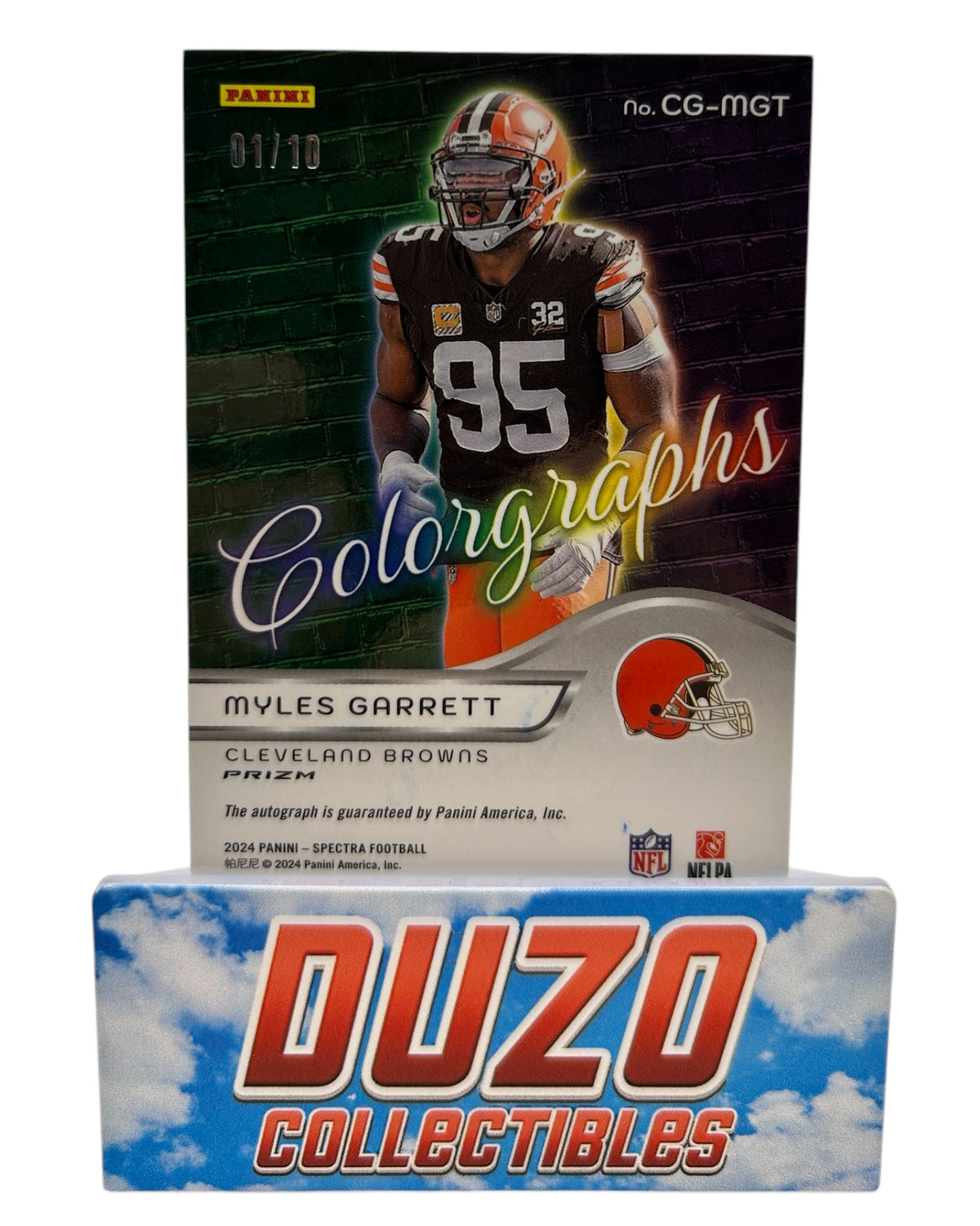 Myles Garrett Orange Colorgraphs OnCard Auto 1/10 2024 Panini Spectra No.CG-MGT