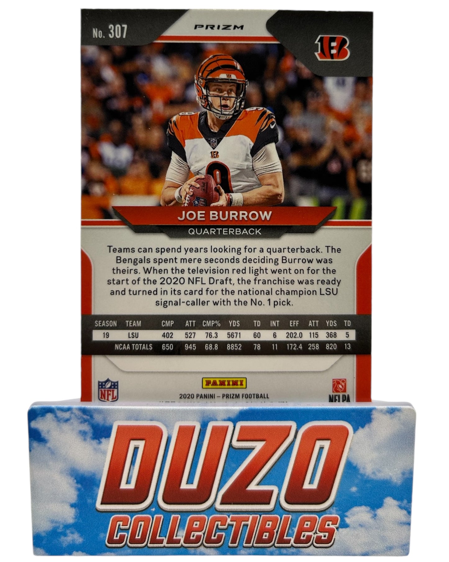 Joe Burrow Rookie Red, White & Blue Panini Prizm No.307 Cincinnati Bengals