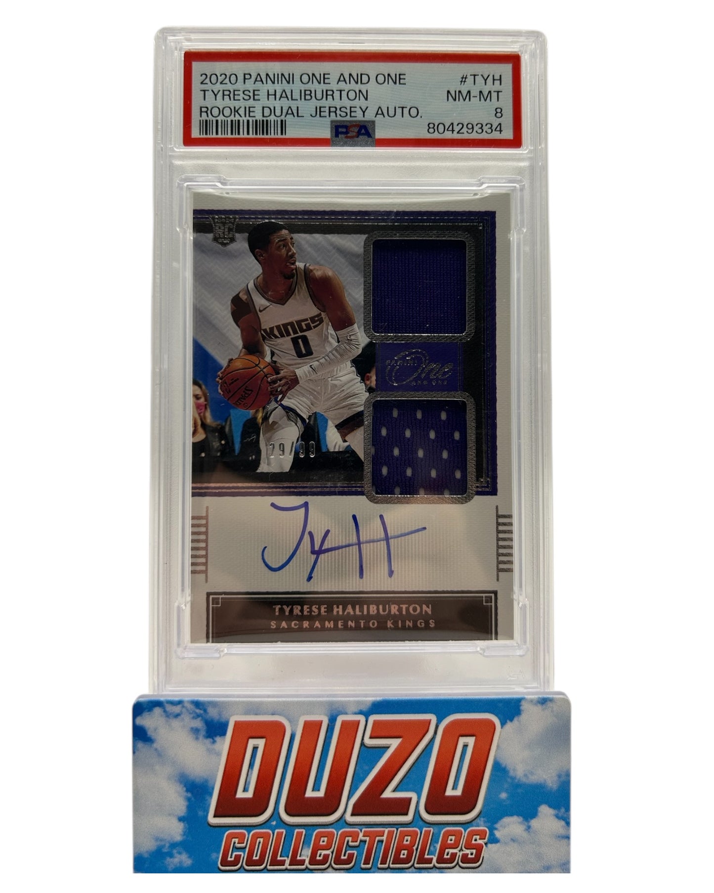 Tyrese Haliburton Rookie Dual Jersey Autograph 2020 Panini One and One PSA8 #TYH