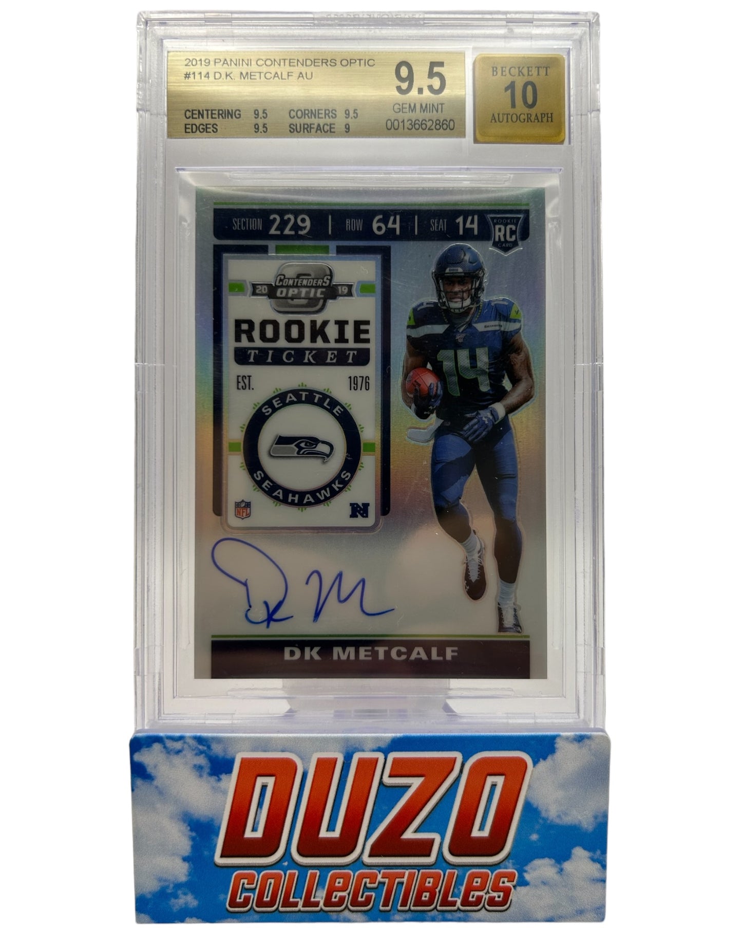 DK Metcalf Rookie OnCard Autograph 2019 Panini Contenders Optic BGS9.5 Auto10