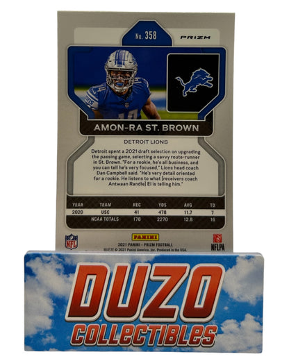 Amon-Ra St. Brown Rookie Prizm Green Pulsar Panini Prizm 2021 No.358