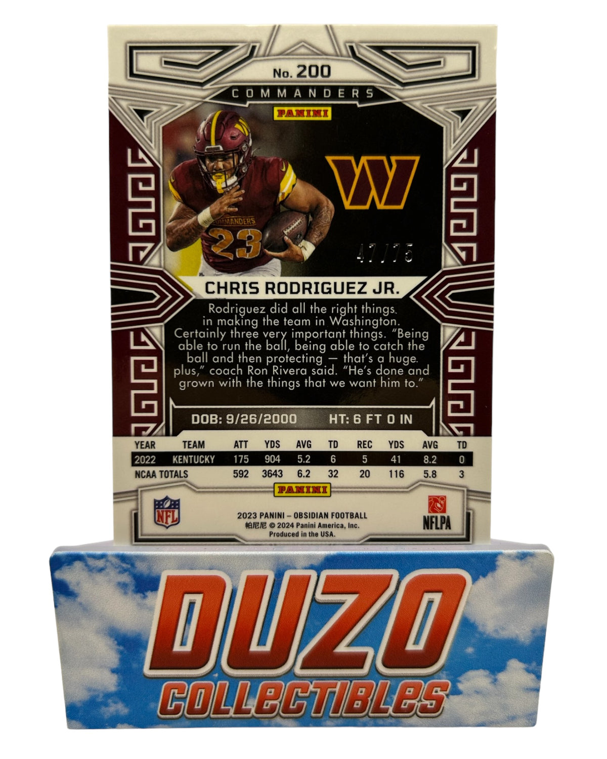 Chris Rodriguez Jr. Rookie /75 Panini Obsidian 2023 No.200