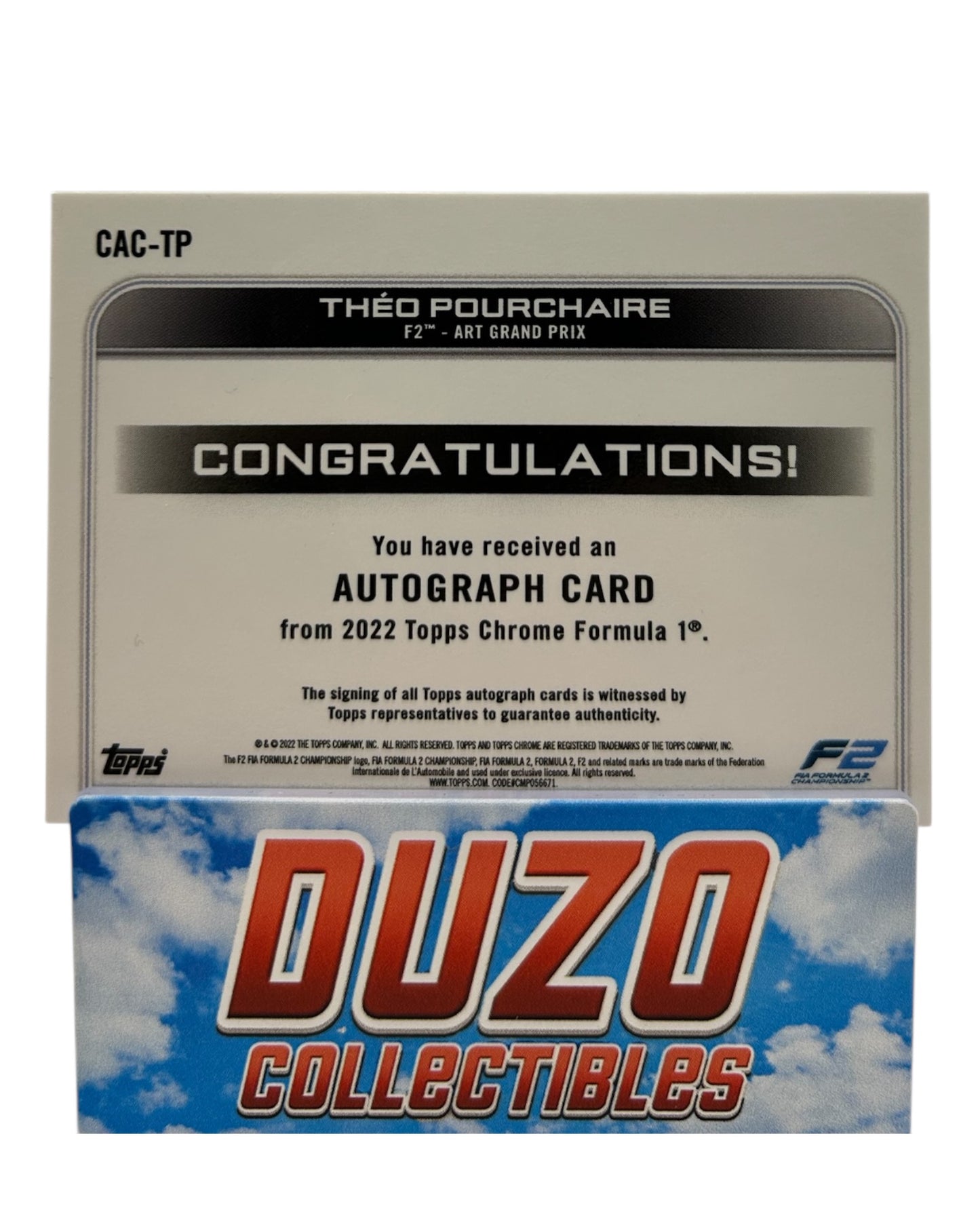 Theo Pourchaire Autograph Topps Chrome Formula 1 2022 No.CAC-TP