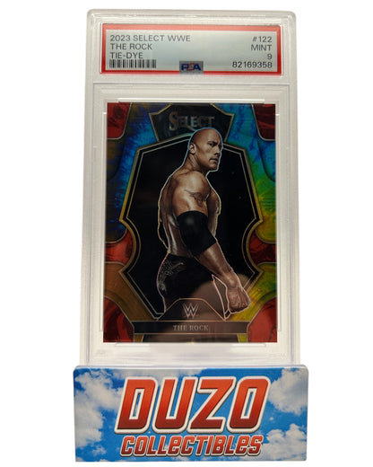 The Rock Dwayne Johnson Tie-Dye /25 2023 Panini Select WWE PSA 9 #122