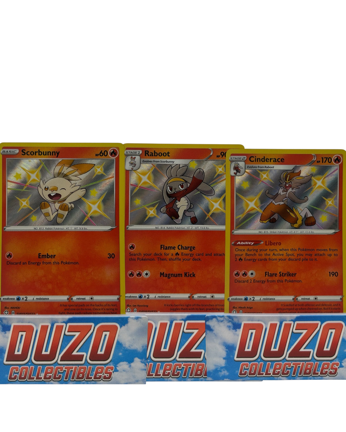 Scorbunny, Raboot & Cinderace Baby Shiny SV015-SV017/SV122 Nintendo Pokemon Shining Fates 2021
