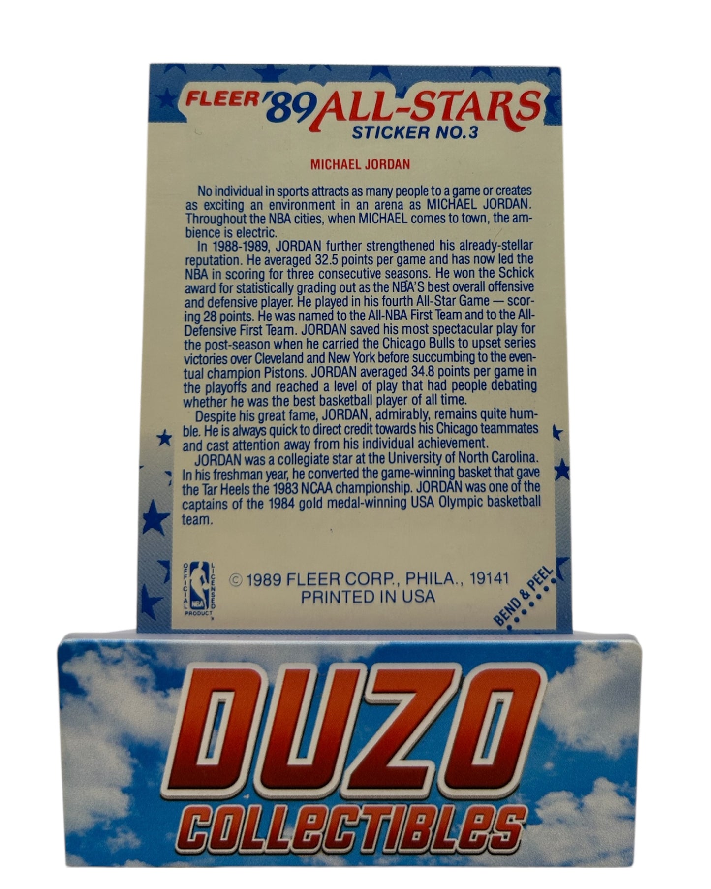 Michael Jordan Fleer '89 All-Stars 1989 Fleer Sticker No.3