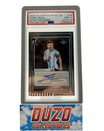 Lionel Messi Auto 2025-26 Panini Donruss Road to World Cup Signature Series No.LM PSA 9 Auto 10